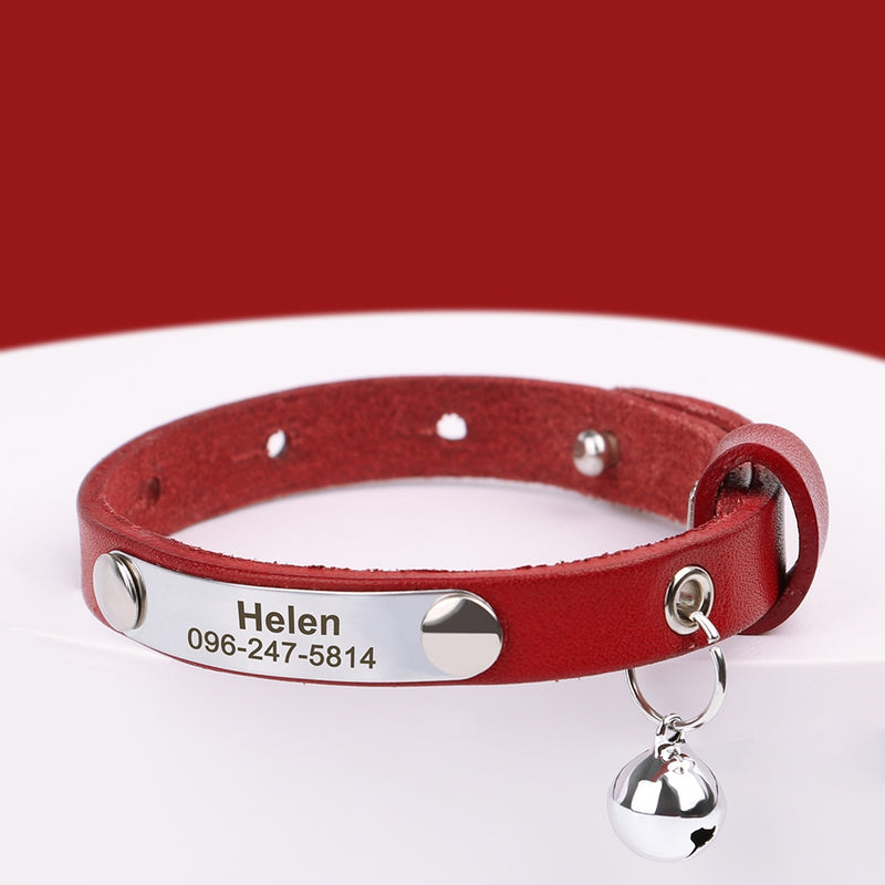 Personalized Cat Leather Collar