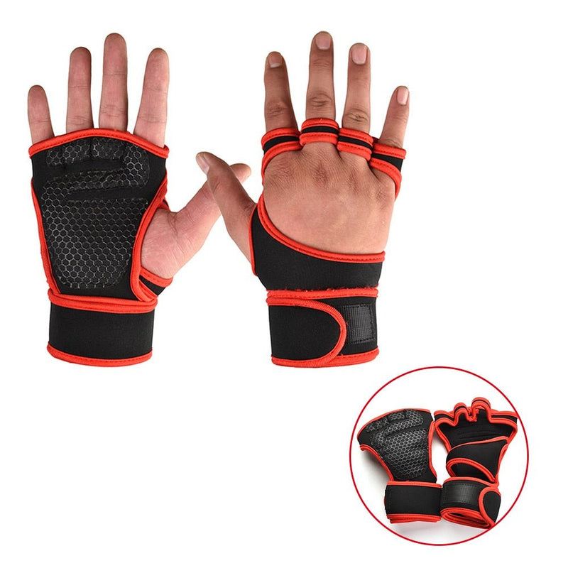 Weightlifting-Training-Gloves Red-Trim-Hand Display 