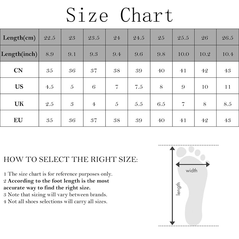 Size Chart For Woman Casual Sneakers