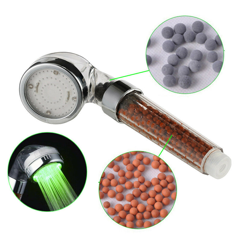 Filter Shower Head Led Temperature 3 Colors Saving Water High Pressure Automatic Ionic Rainfall Bathroom Shower Head