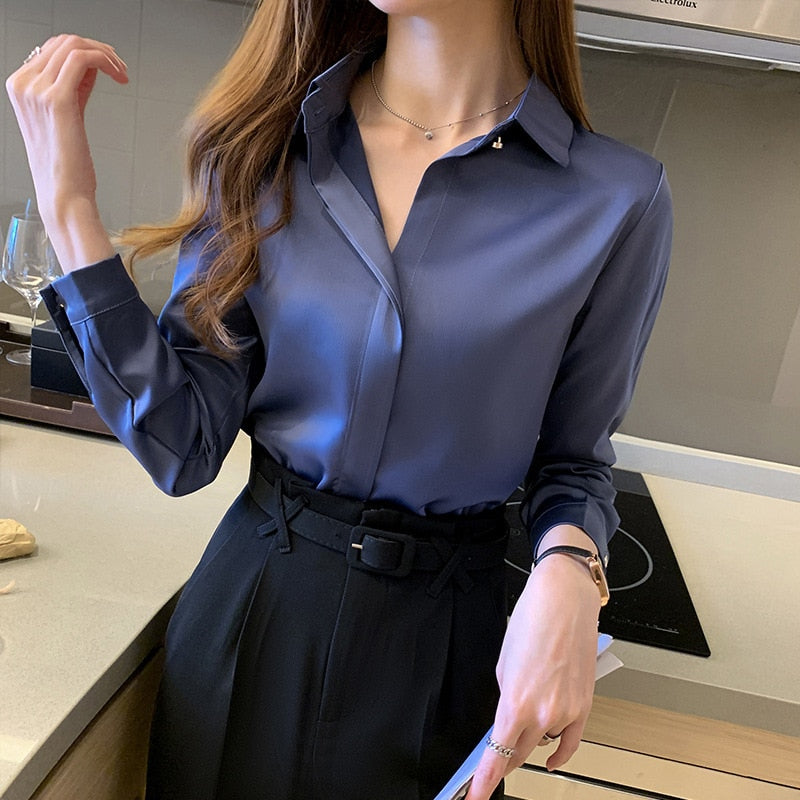 Silk  Shirt Long Sleeve Fashion Woman Tops
