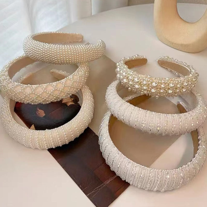 Pearl Glass Beads Bow Headband