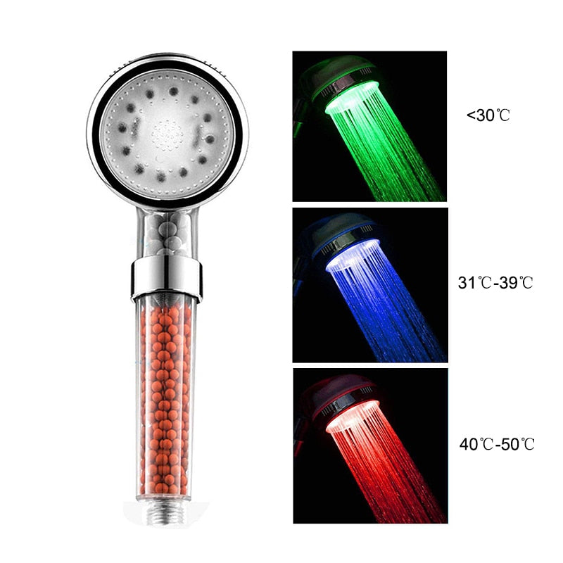 Filter Shower Head Led Temperature 3 Colors Saving Water High Pressure Automatic Ionic Rainfall Bathroom Shower Head