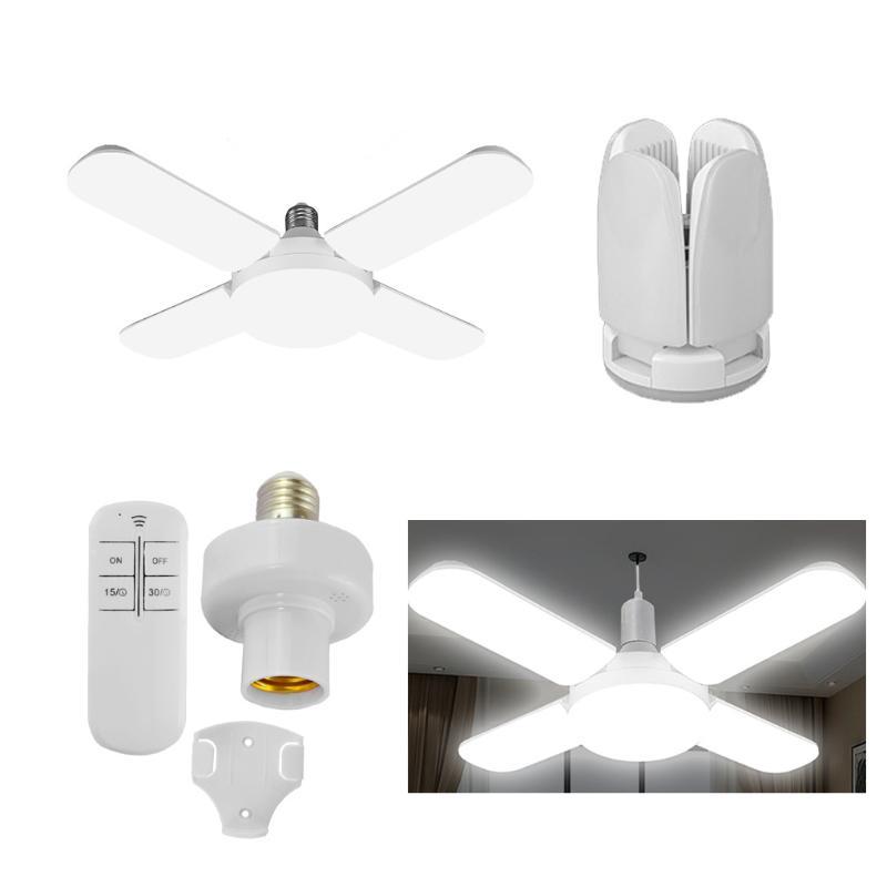 E27 LED Bulb Fan Blade Timing Lamp AC85-265V 28W 360° Foldable Led Light Bulb Home Ceiling Garage Light with Remote Controller
