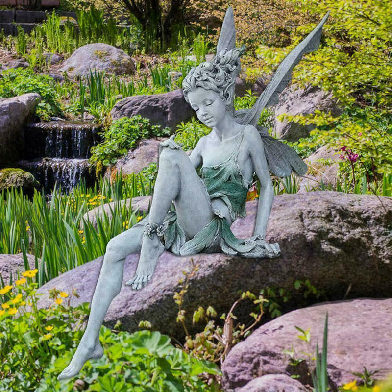 Flower Fairy Sculpture Garden Landscaping Yard Art Sitting Statue