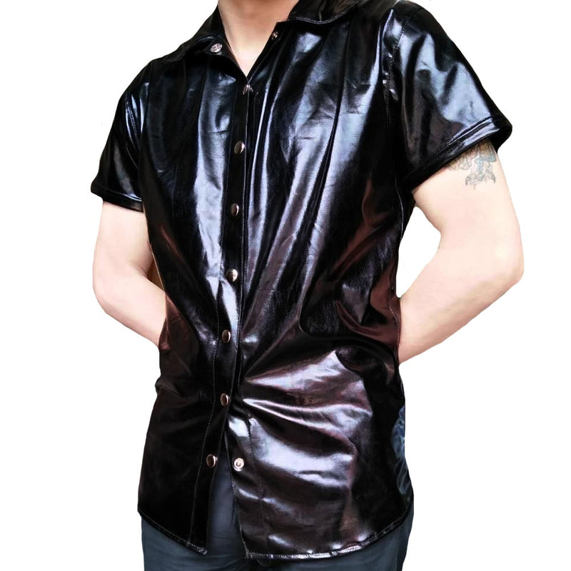Mens  Sleeve Faux Leather T Shirts