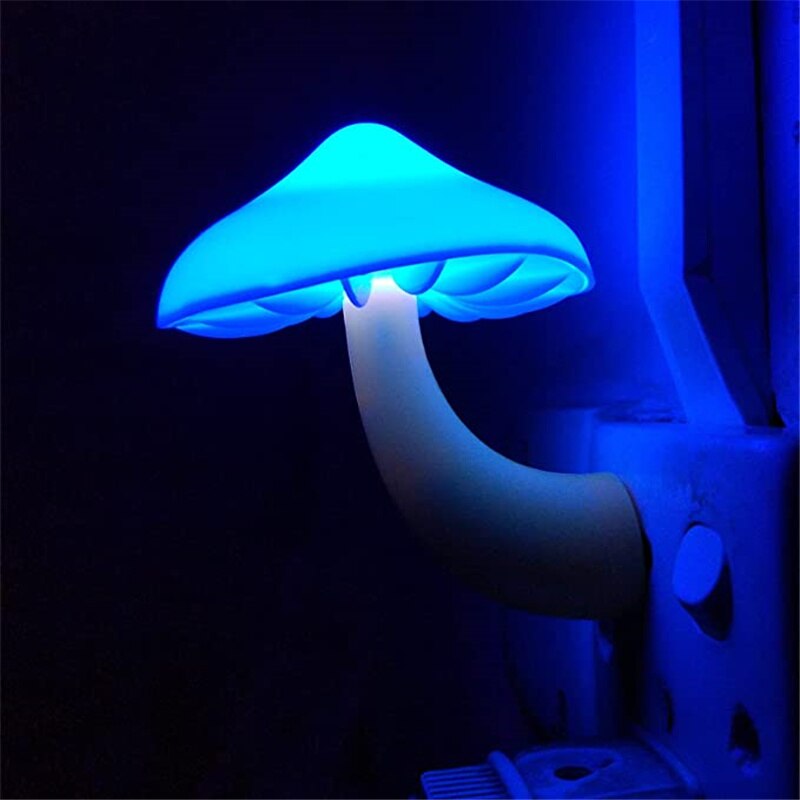 LED Night Lights Mushroom Shape Automatic Sensor Toilet Bedroom Decor Wall Lamps