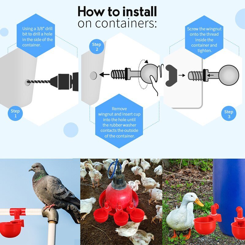 Automatic Chicken Water Cup| Waterer Bowl Kit| Farm Coop Poultry