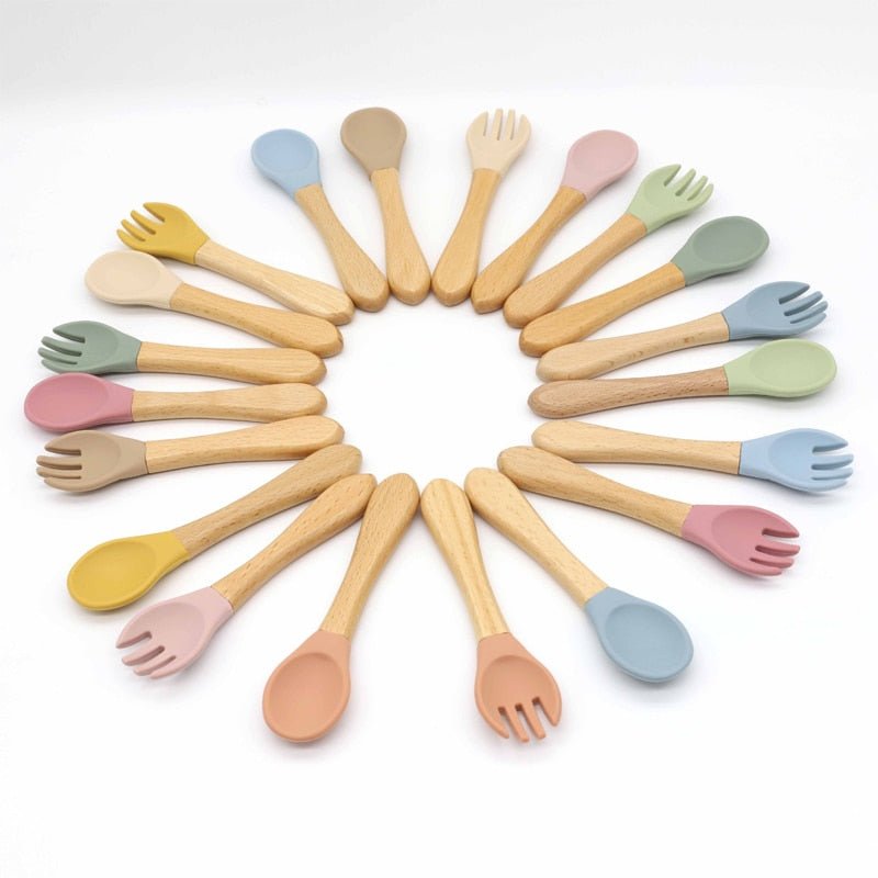 Baby Wooden Tableware Spoon Fork Set - HORTICU