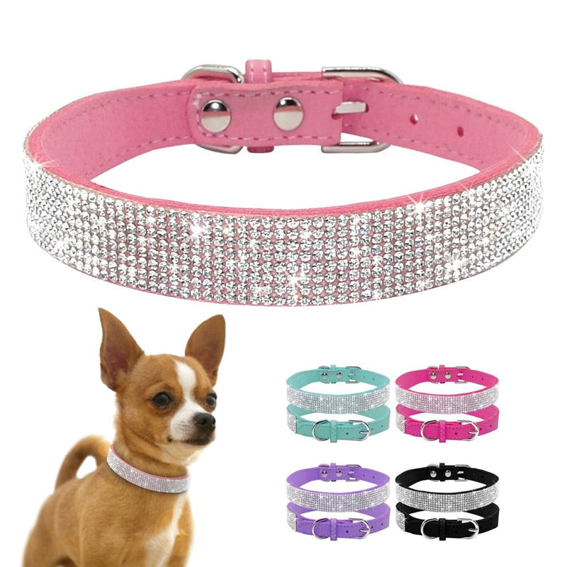 Comfortable Suede Fiber Crystal Dog Collar - HORTICU