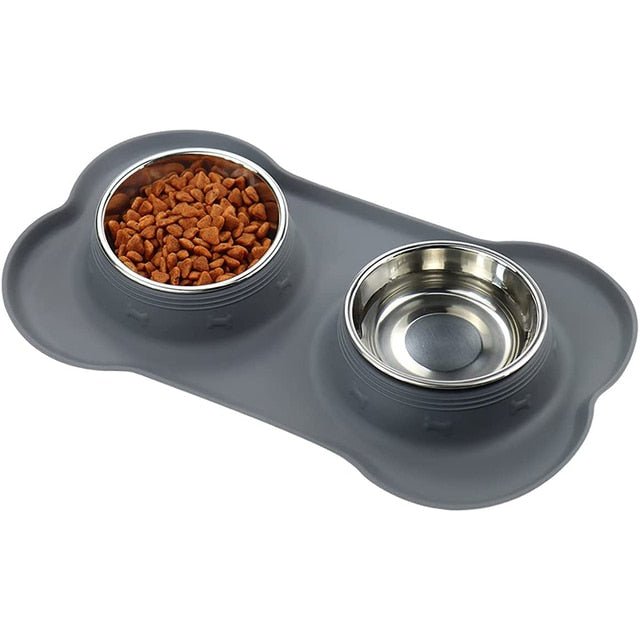 Dog Double Bowl With Silicone Mat - HORTICU