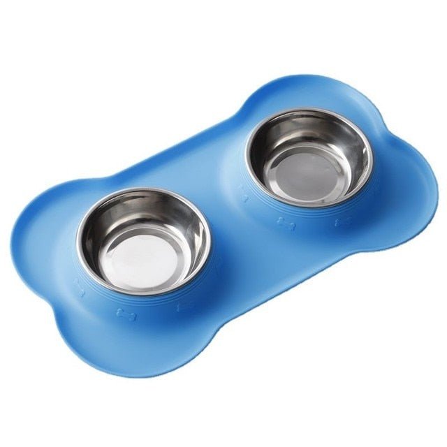 Dog Double Bowl With Silicone Mat - HORTICU